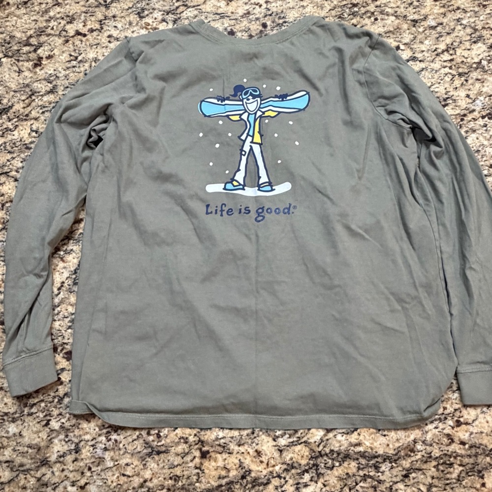 Life is Good Vintage Womens XL Long Sleeve Snowboarding Graphic Tee Green v